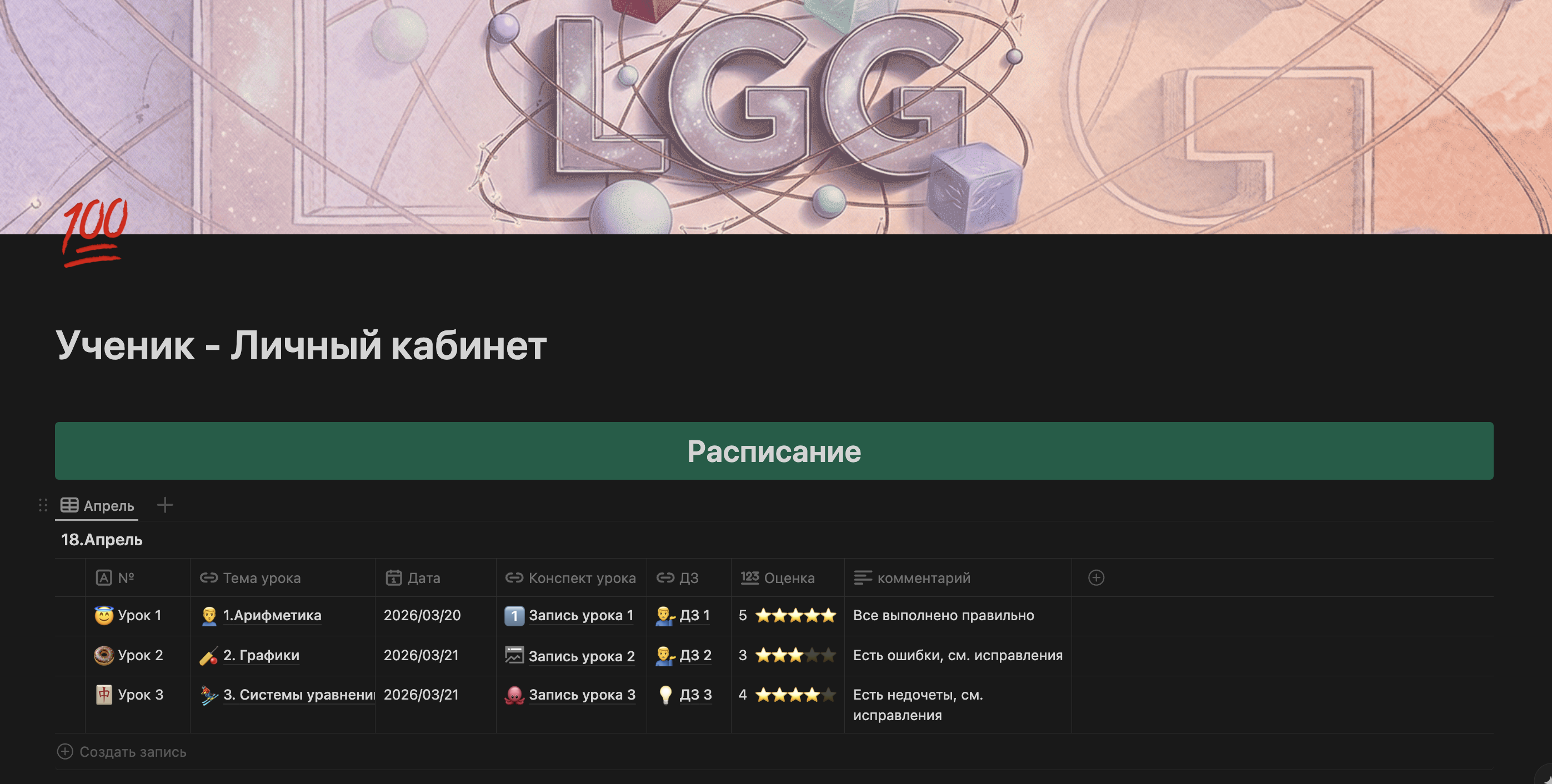 Расписание LK